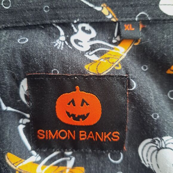Halloween Button Up Men's XL Black Simon Banks Skeleton Skateboard Costume Party - Picture 3 of 14